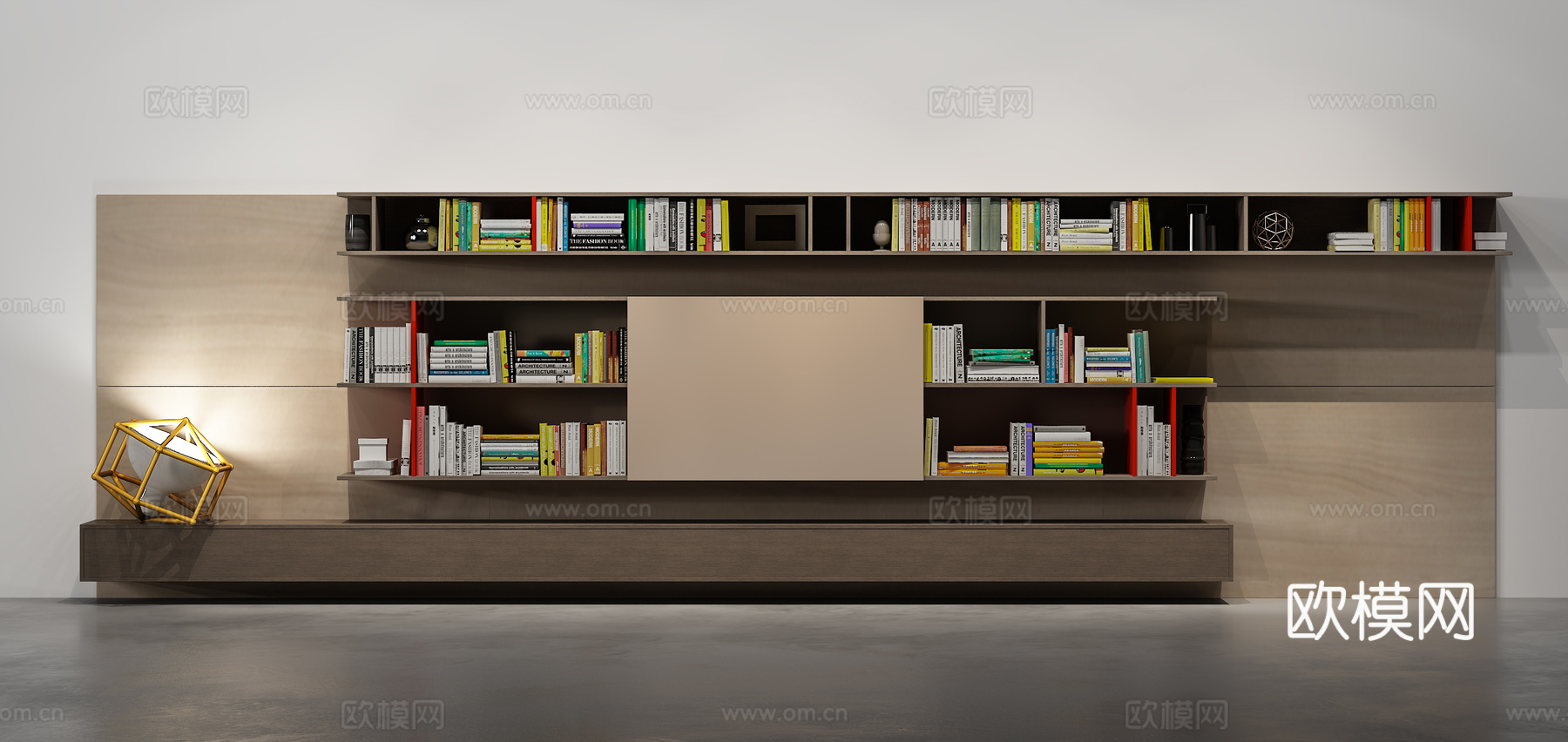 现代电视柜装饰品装饰柜书本书架3d模型下载（渲染图3）