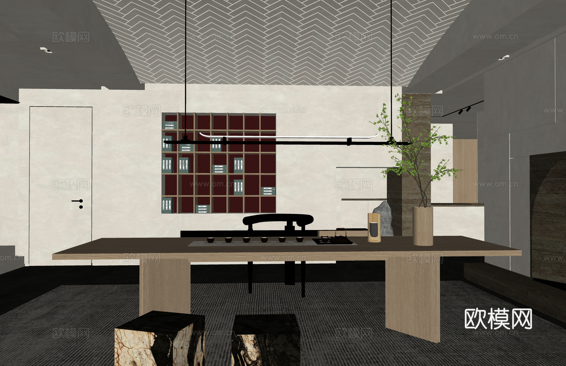 茶桌组合 茶桌椅 工装 茶几 茶室 茶台su模型