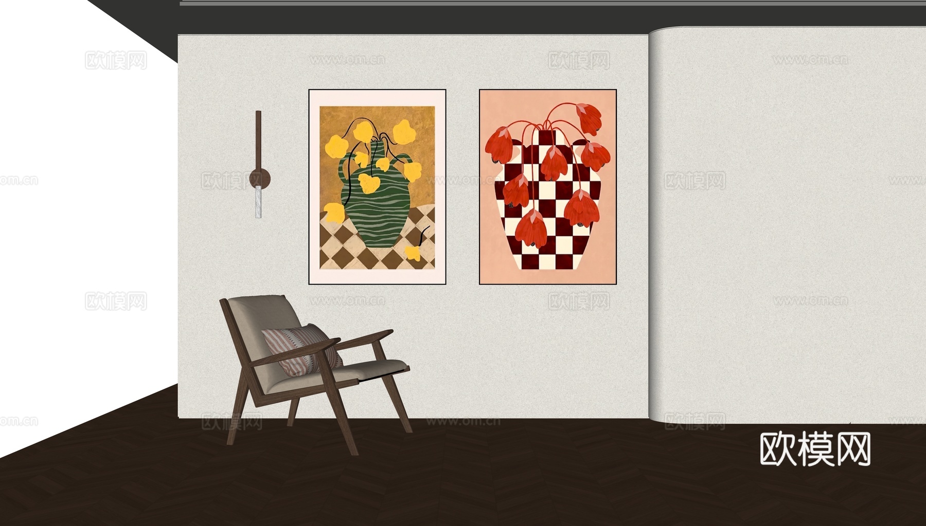 现代中古风装饰画su模型