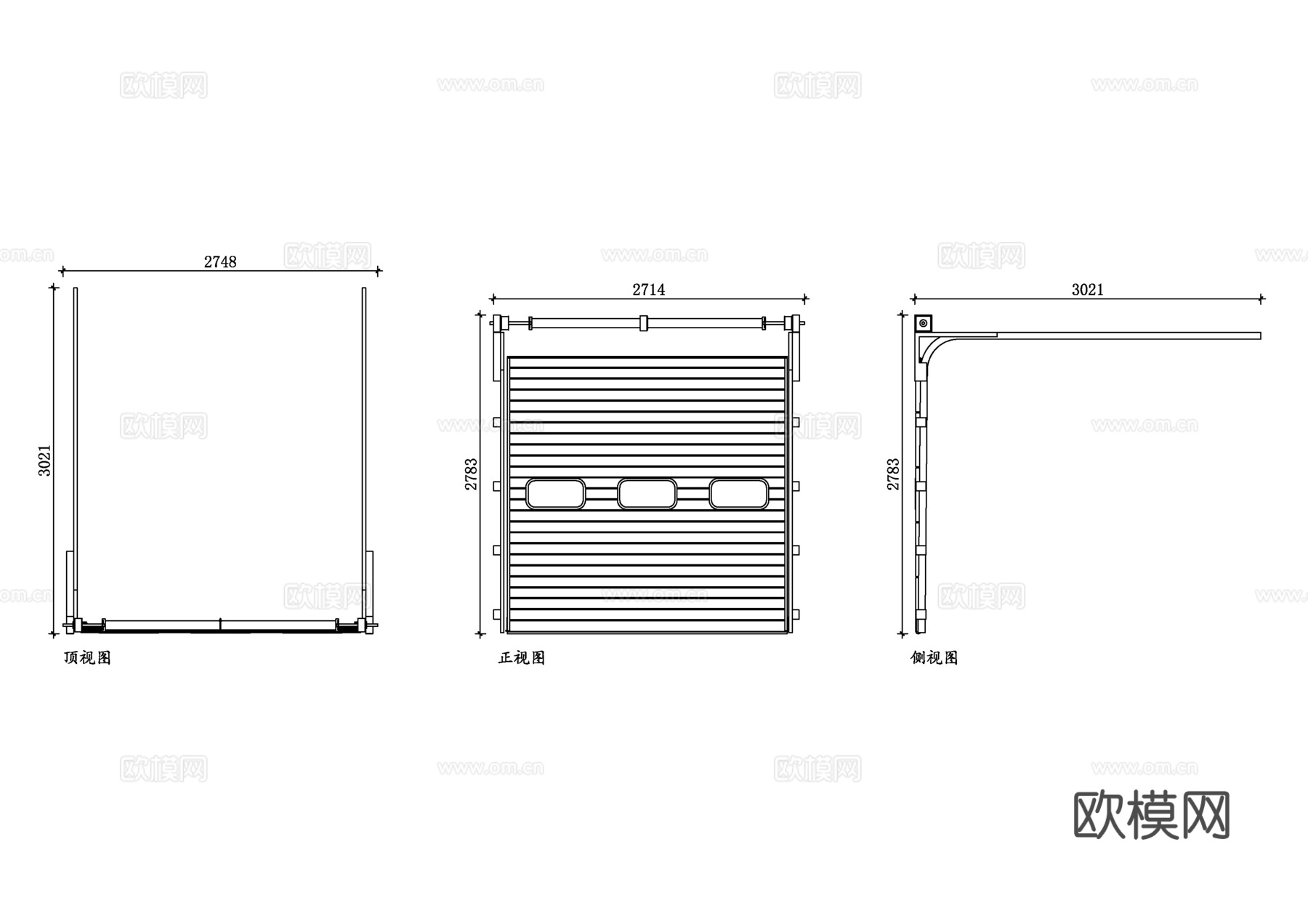 顶置车库门 上滑式车库门 顶部开启车库门 升降式车库门cad施工图
