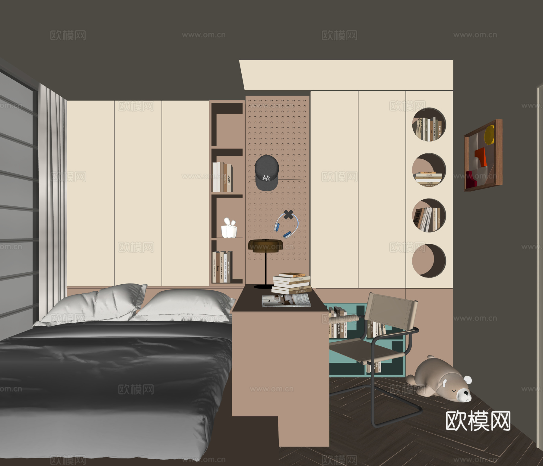 现代榻榻米卧室su模型