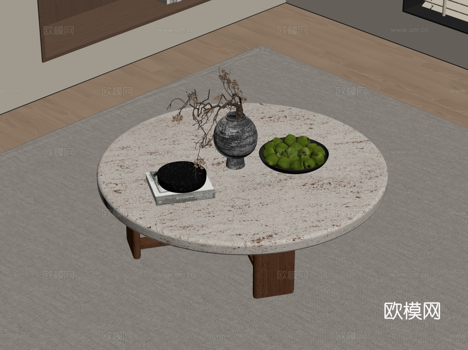 中古风茶几 圆形茶几su模型