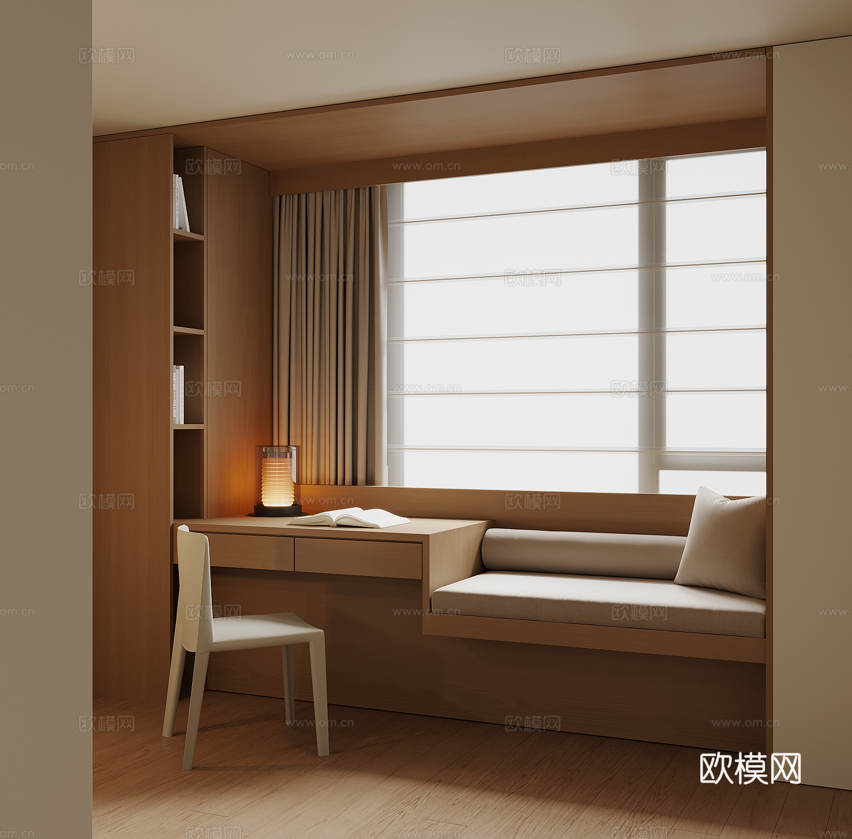 现代飘窗书桌柜su模型