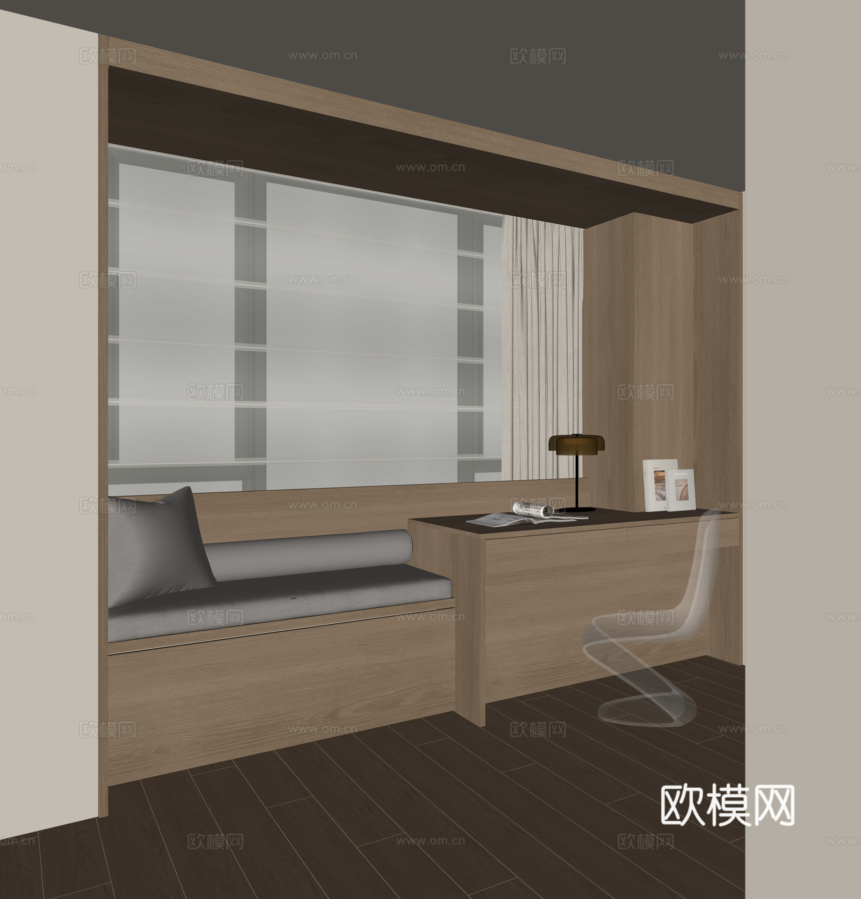 现代飘窗书桌柜su模型