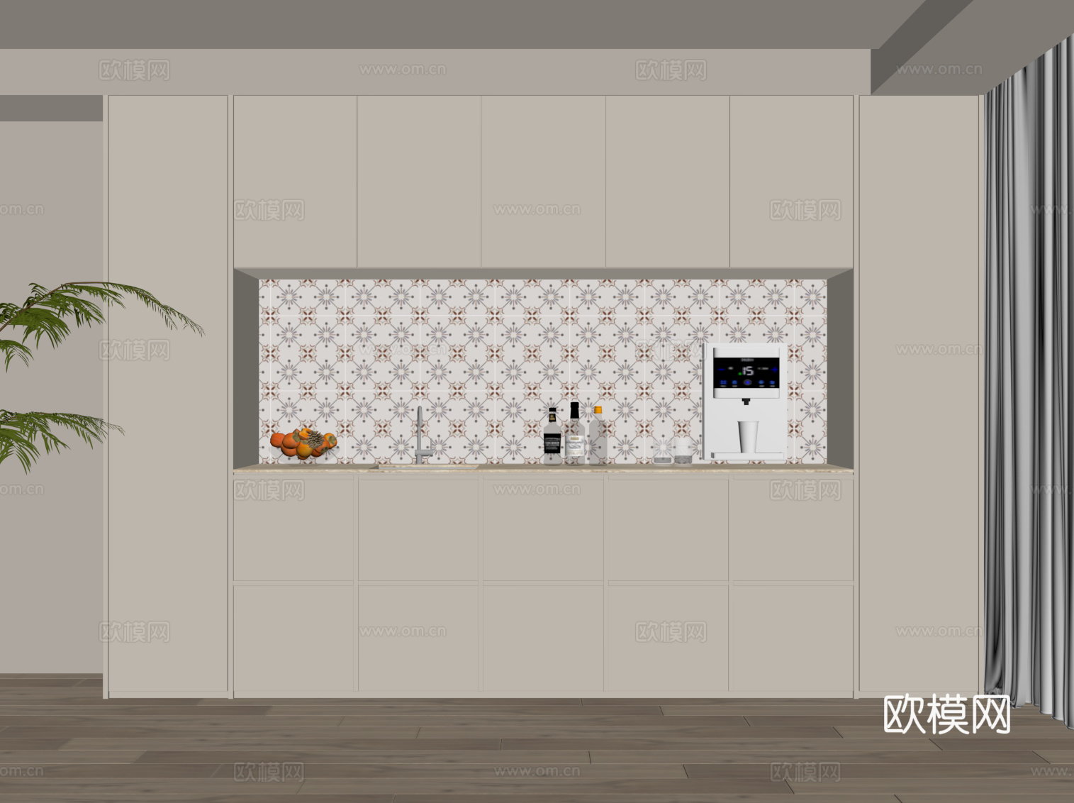 法式奶油风酒柜 餐边柜su模型