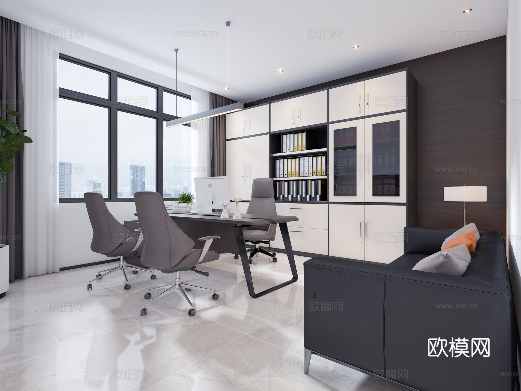 现代经理办公室办公桌 办公椅办公室沙发 办公文件柜3d模型下载