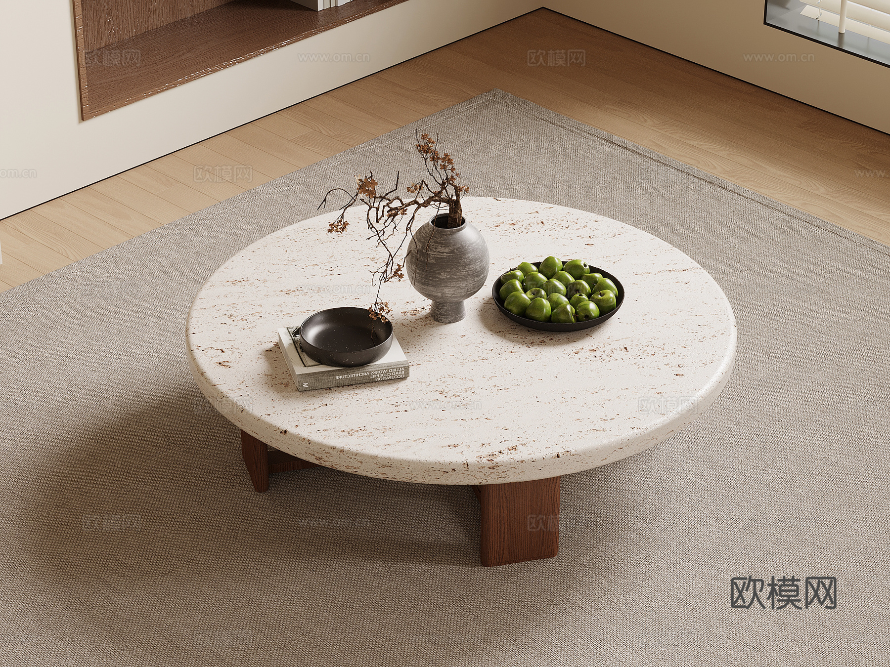 中古风茶几 圆形茶几su模型