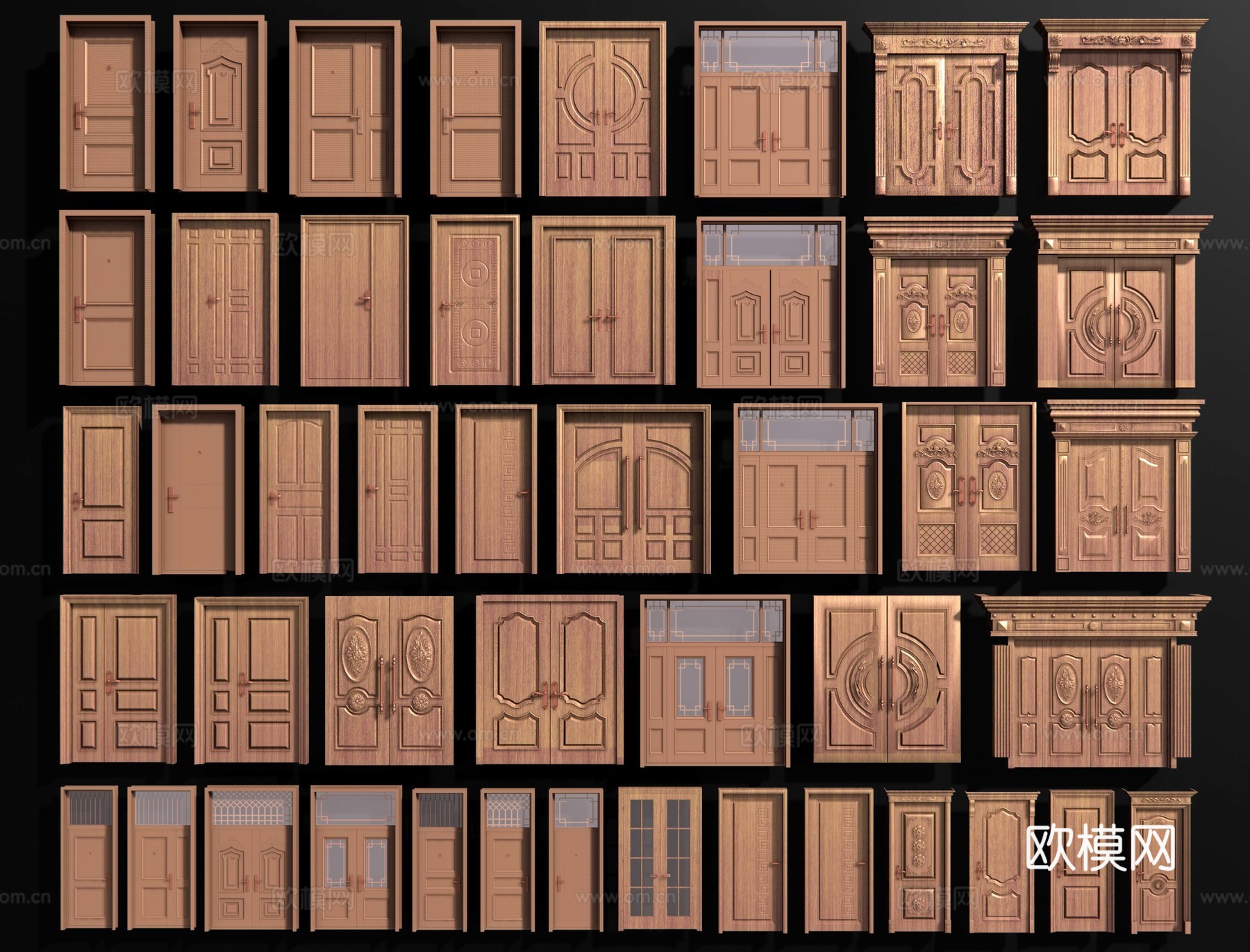 新中式单开门 入户门 双开门 防盗门 平开门 子母门 卧室门3d模型下载