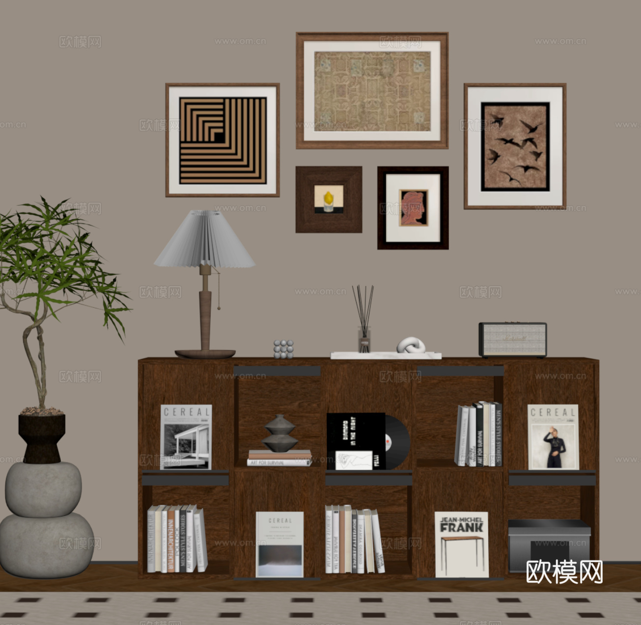 中古风玄关柜 书柜 矮柜su模型su模型