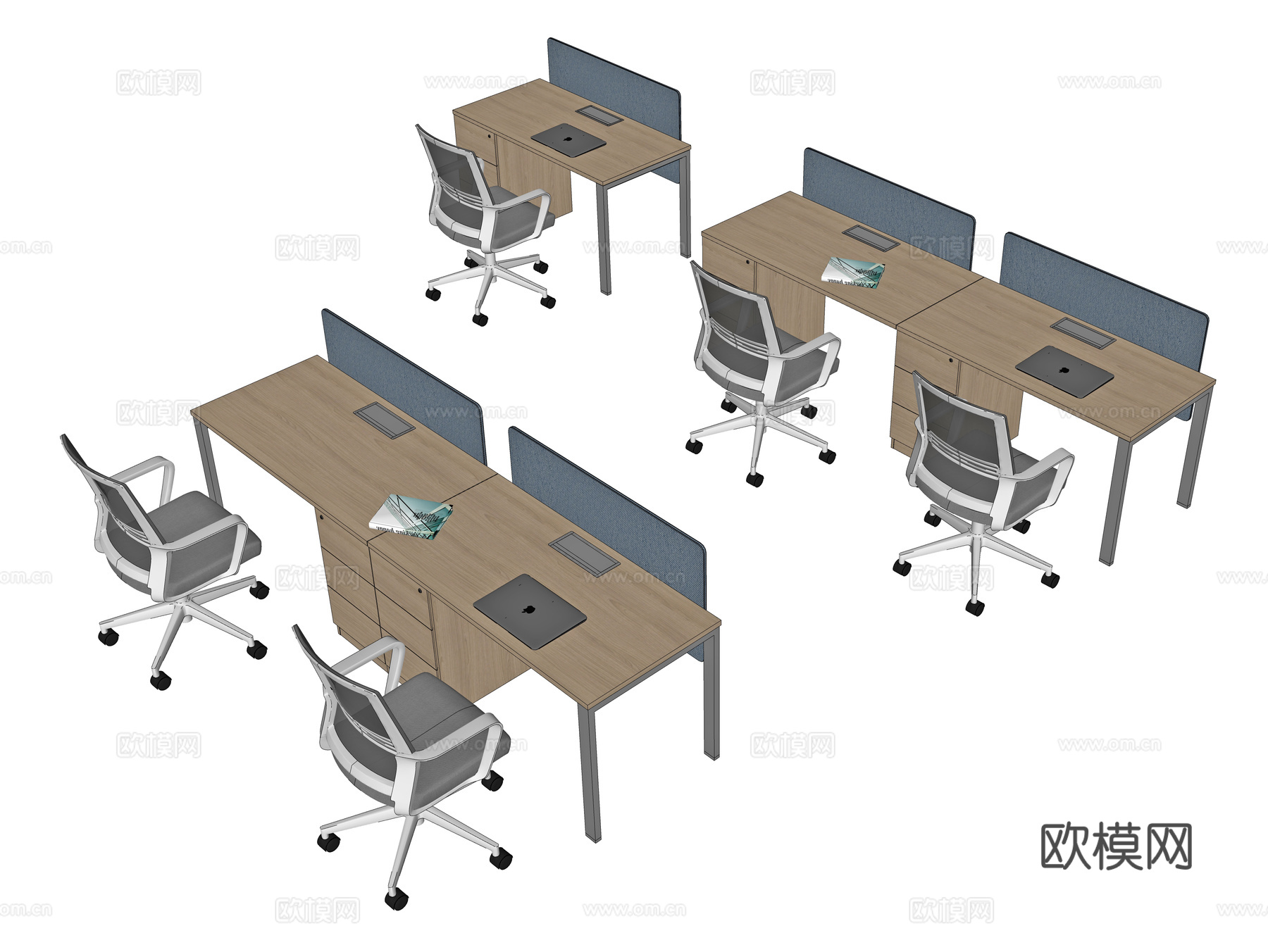 现代办公桌椅组合 办公桌 桌屏 桌上屏 职员桌 条桌 工位su模型