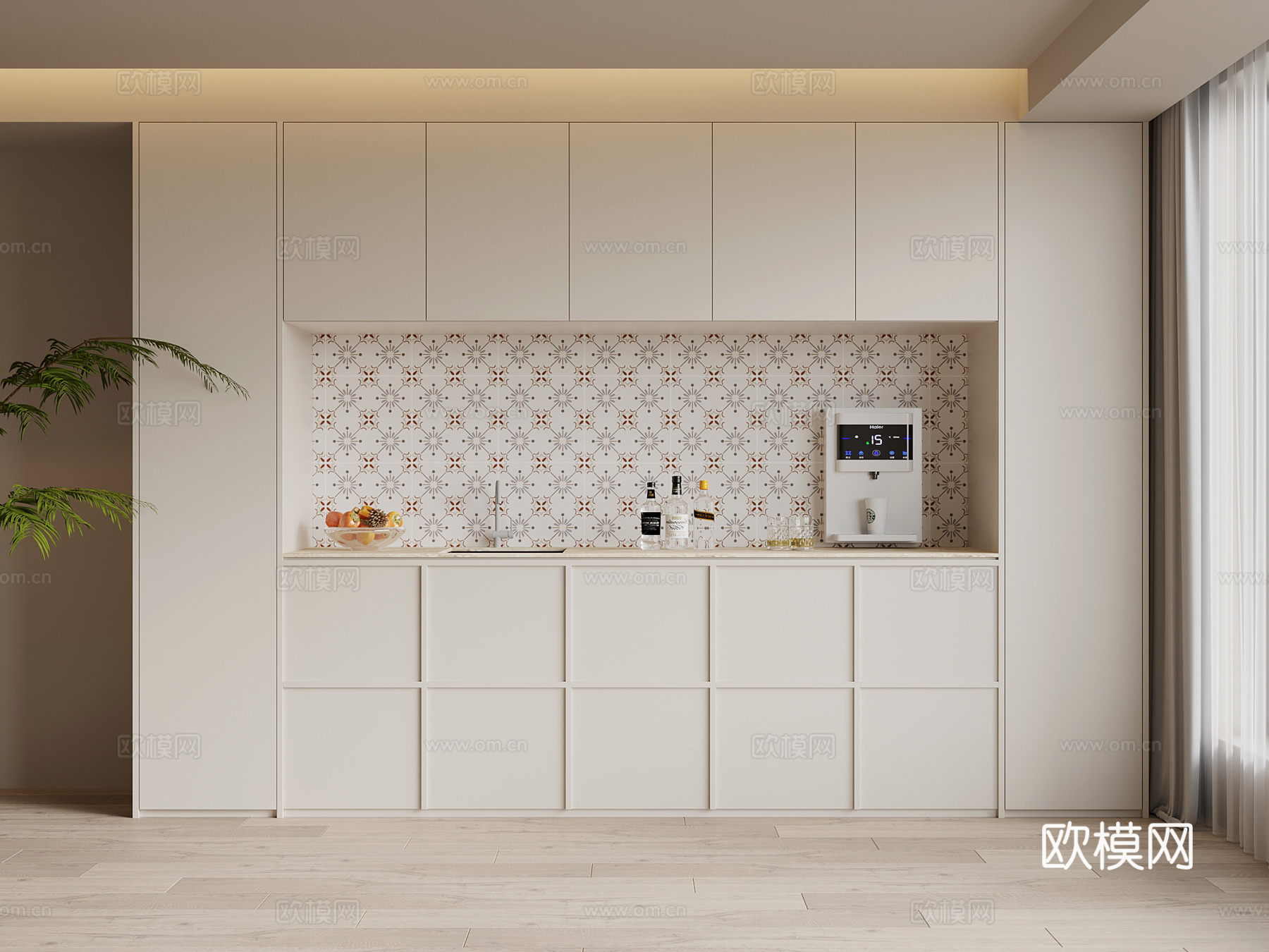 法式奶油风酒柜 餐边柜su模型