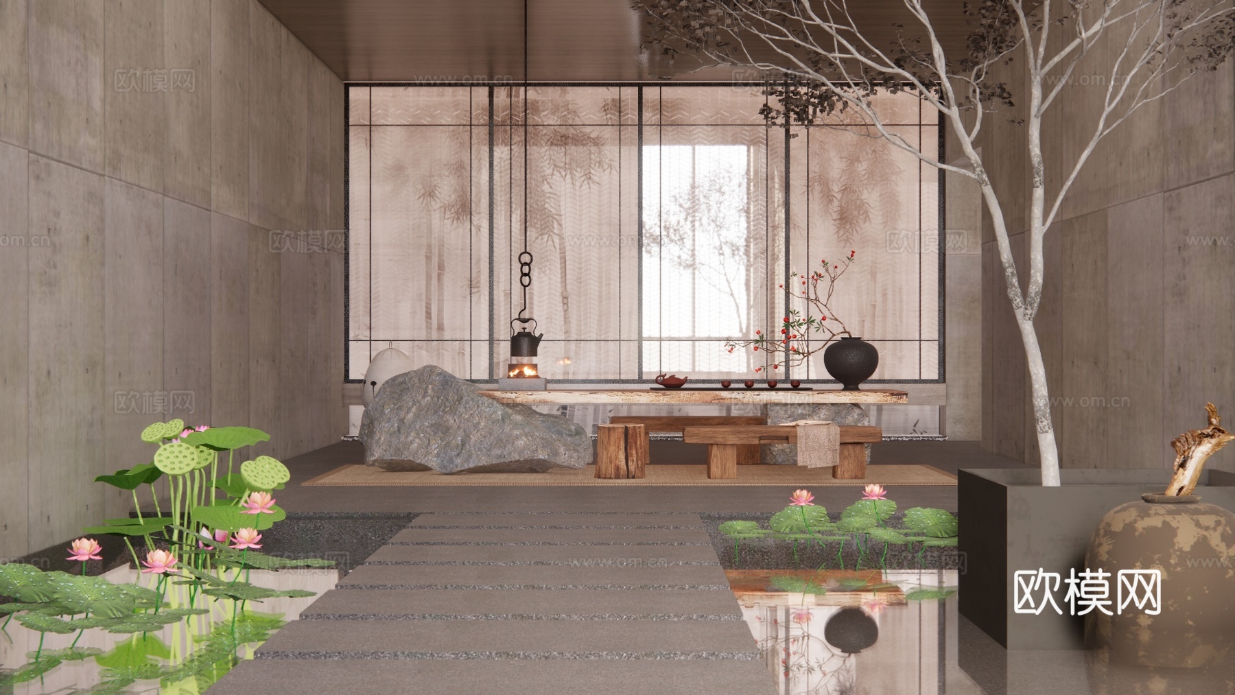 家装 茶台 茶桌组合 茶桌 茶具su模型