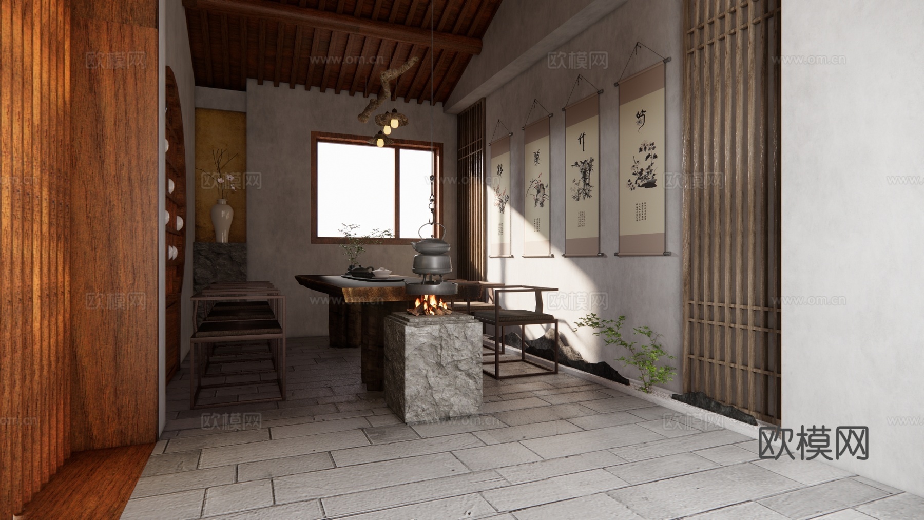 家装 茶台 茶桌组合 茶桌 茶具su模型