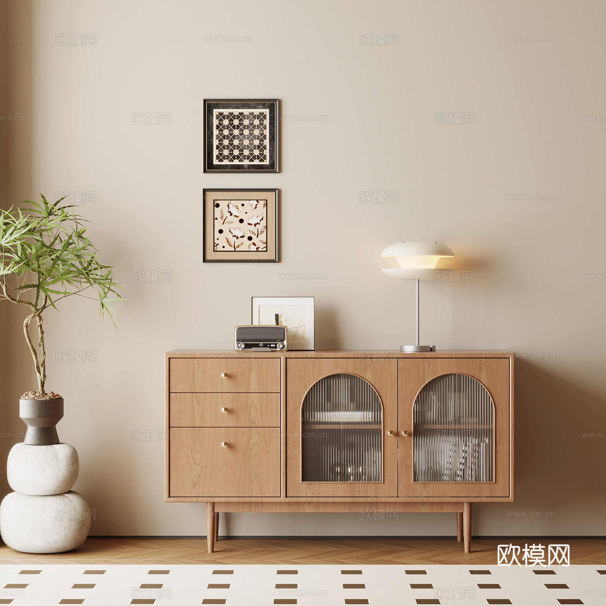 中古风玄关柜 边柜 端景柜su模型