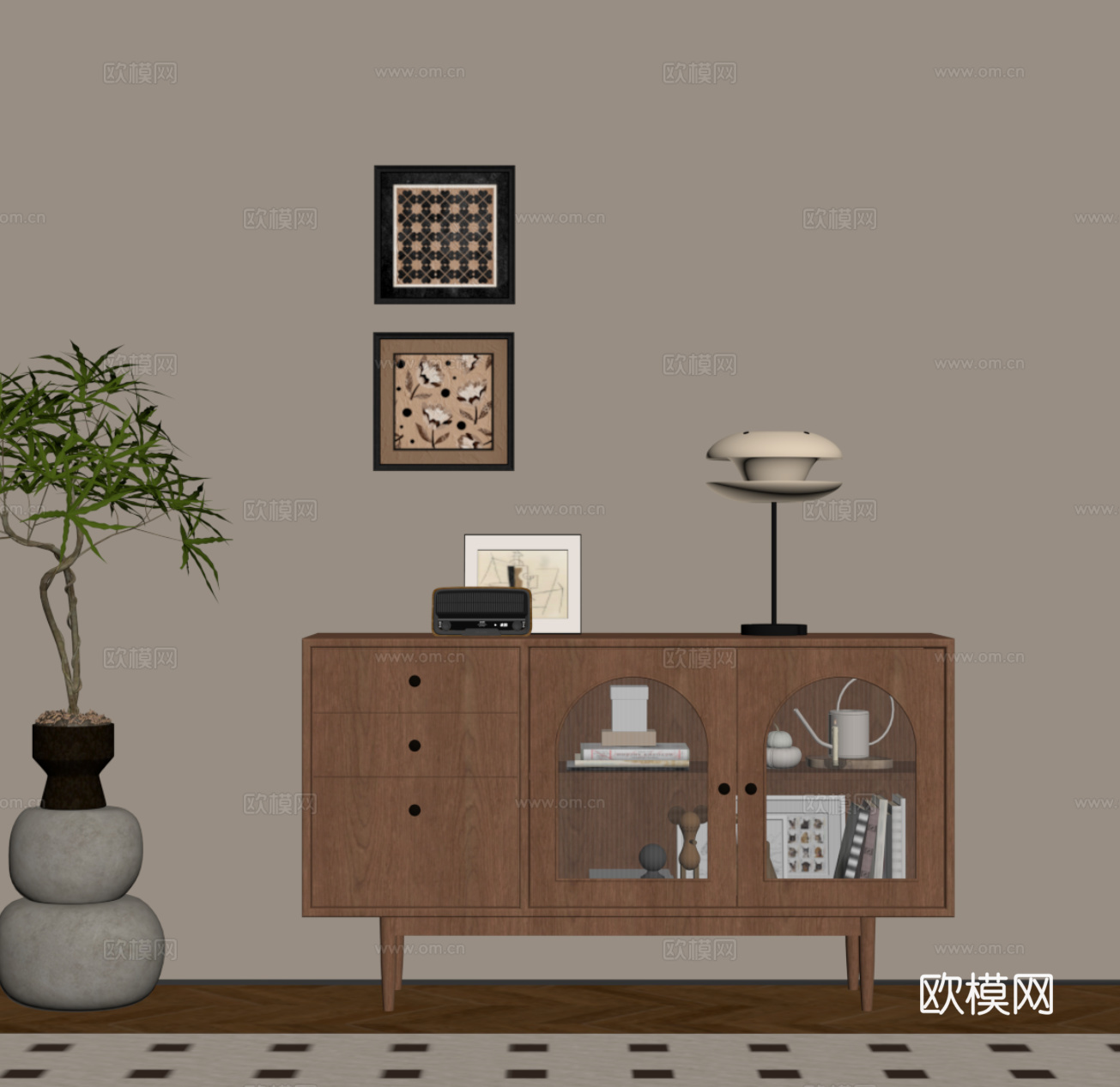 中古风玄关柜 边柜 端景柜su模型