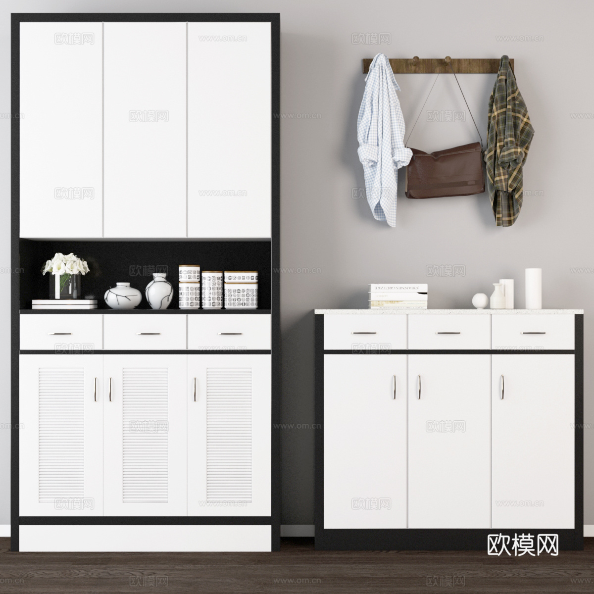现代新中式鞋柜 边柜 衣服 包包3d模型下载