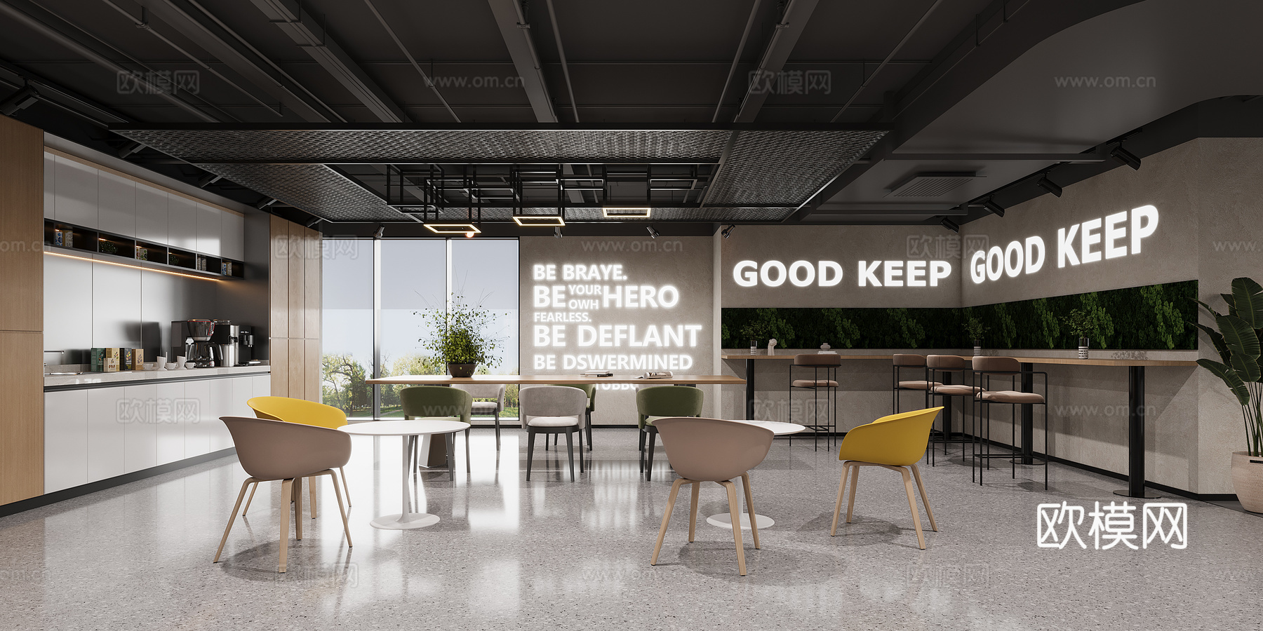 健身房休息区瑜伽室3d模型下载（渲染图1）