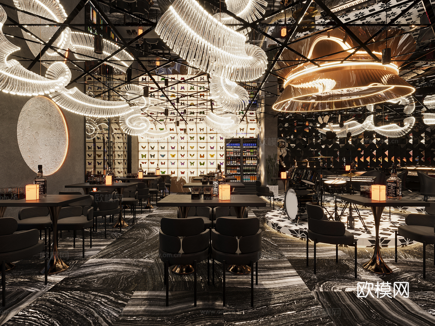 现代金属风酒吧3d模型下载（渲染图1）