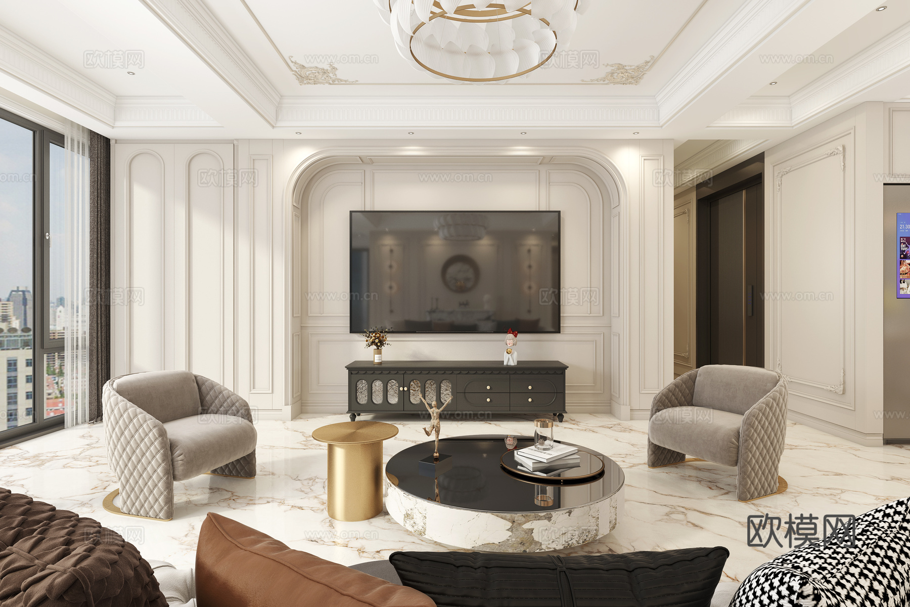 法式客厅3d模型下载（渲染图2）