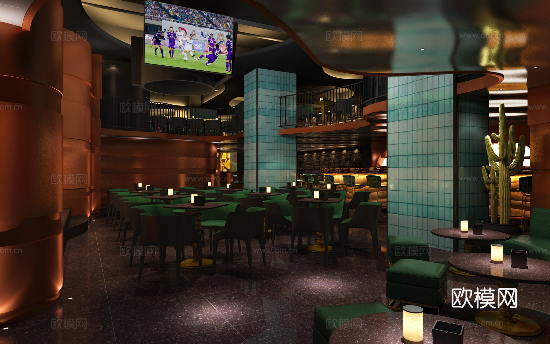 现代酒吧 沙发 单椅 桌球台 雪茄间 酒 游戏机 吧台3d模型下载（渲染图4）