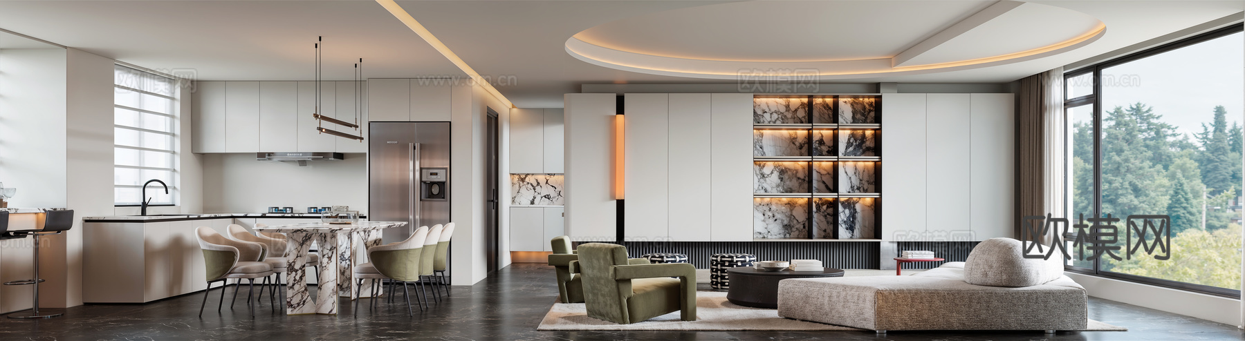 意式轻奢客餐厅su模型