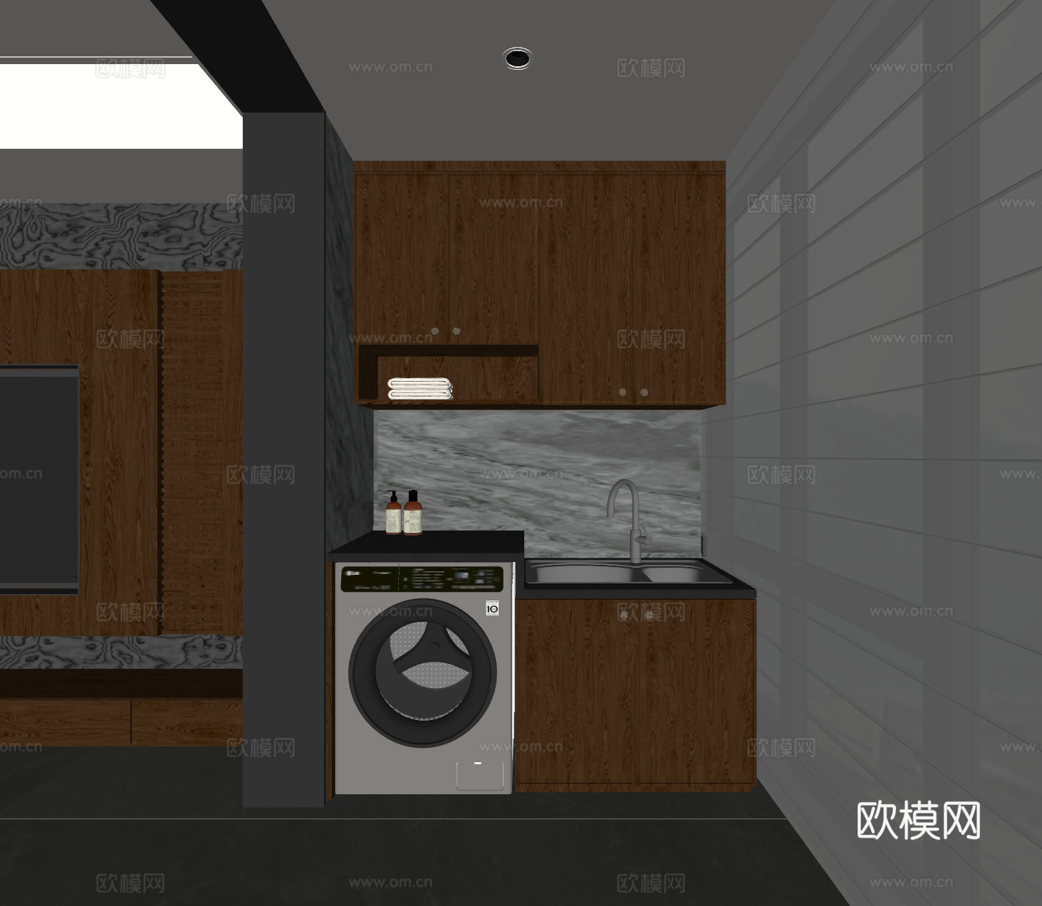 中古风洗衣机柜 阳台柜su模型