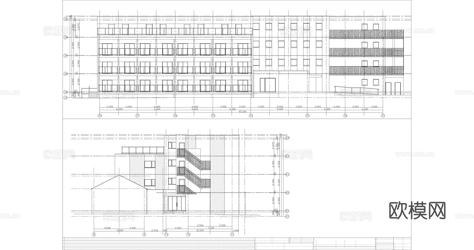 学校宿舍楼建筑平立剖图纸cad施工图