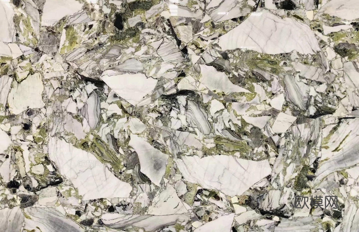 冷翡翠白绿花纹大理石岩板贴图
