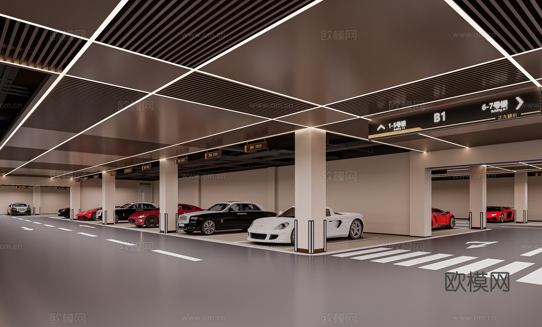 地下停车场3d模型下载（渲染图1）