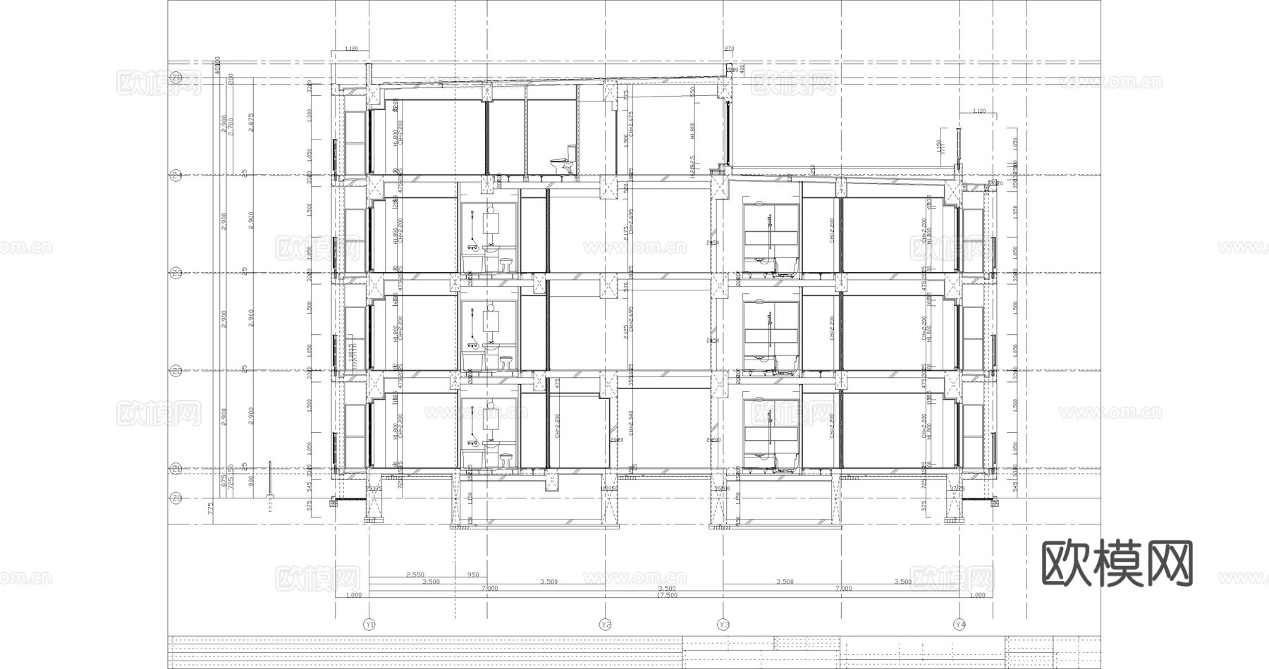 学校宿舍楼建筑平立剖图纸cad施工图