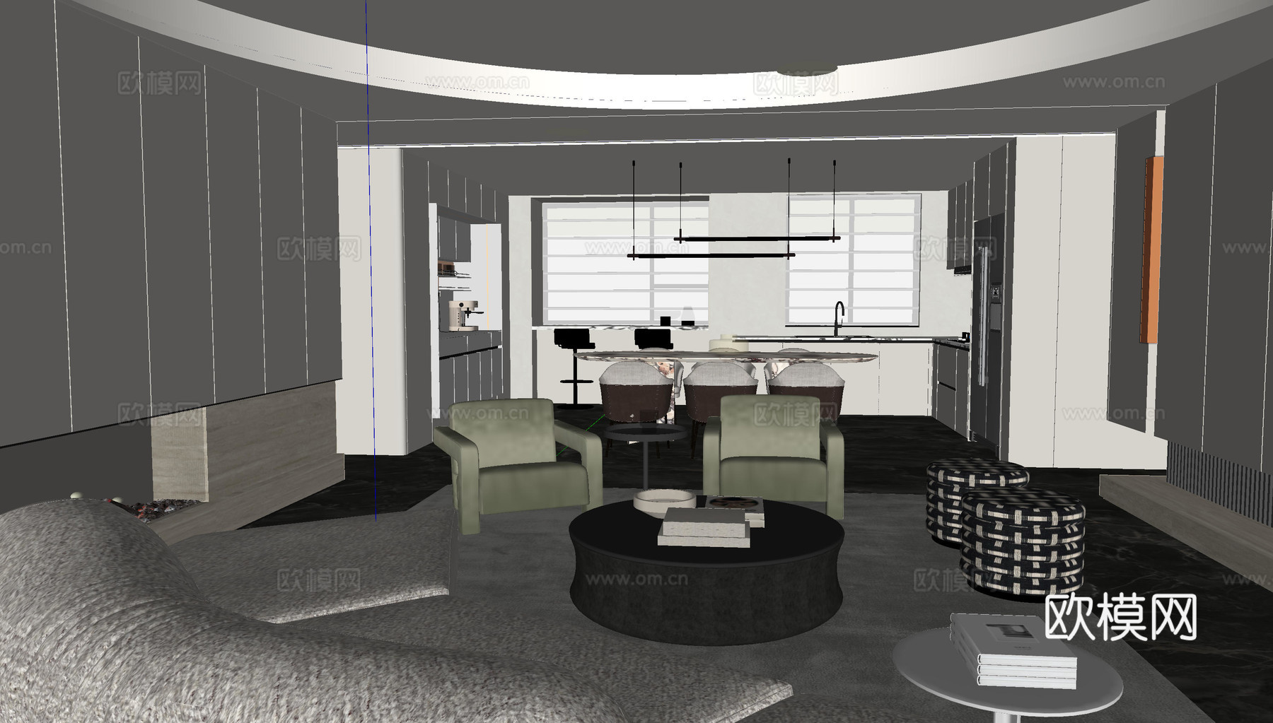 意式轻奢客餐厅su模型