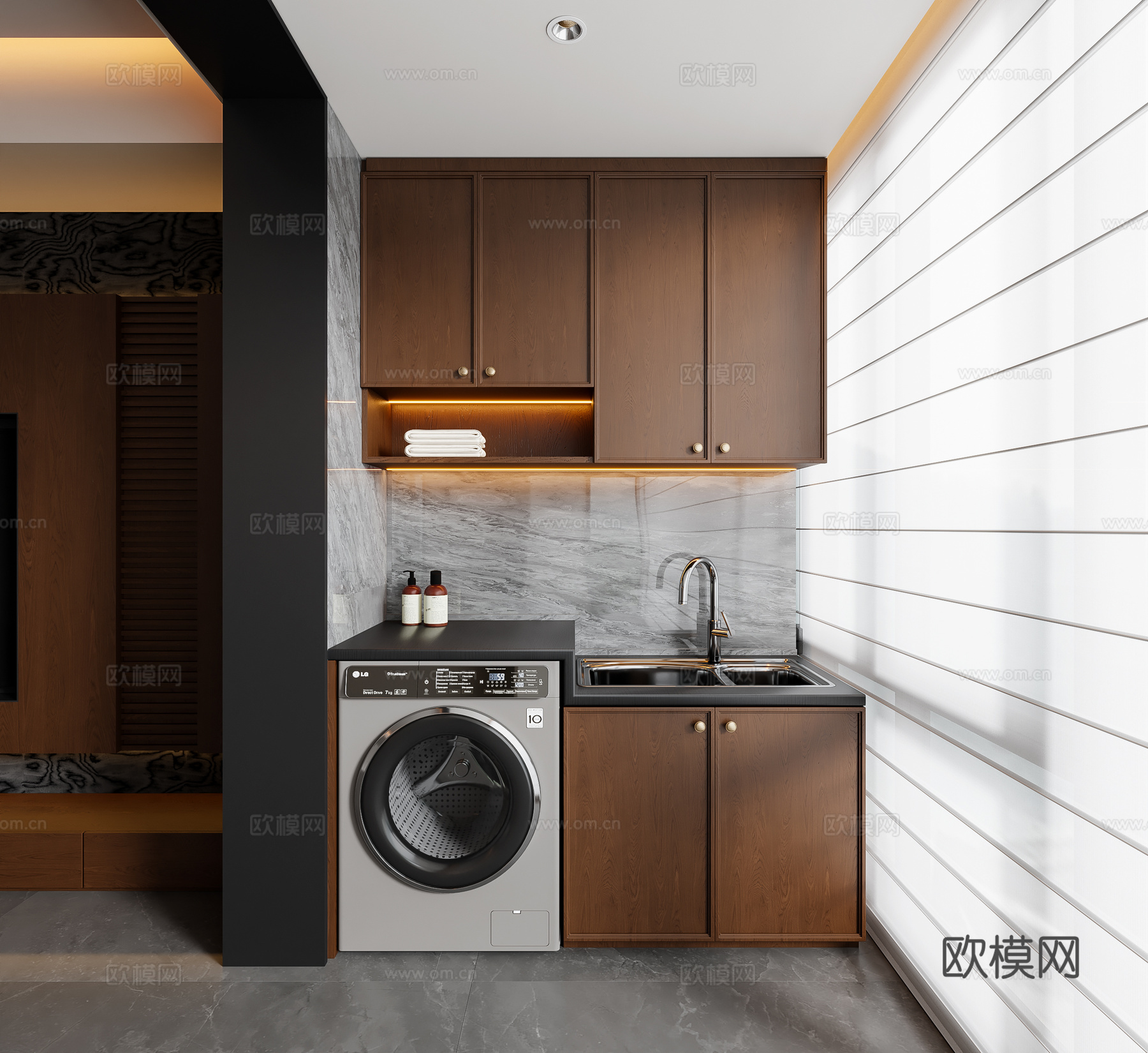 中古风洗衣机柜 阳台柜su模型