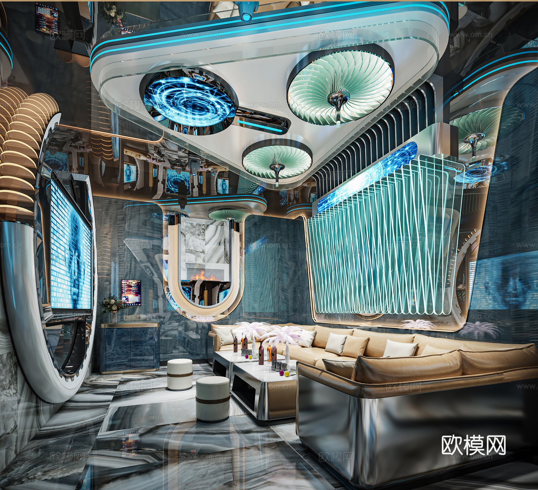 最新2套 KTV 派对房 施工图 效果图合集cad施工图