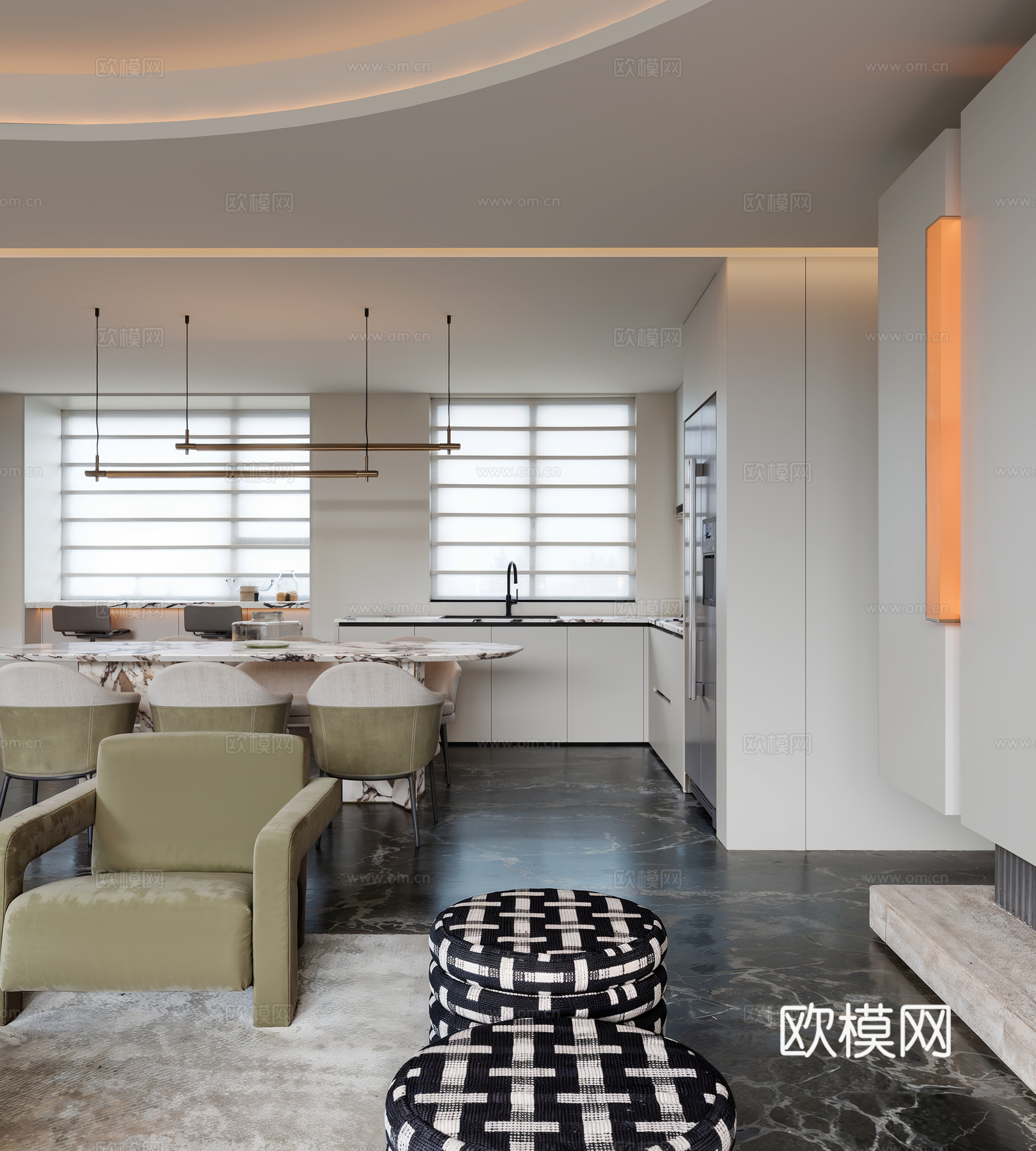 意式轻奢客餐厅su模型