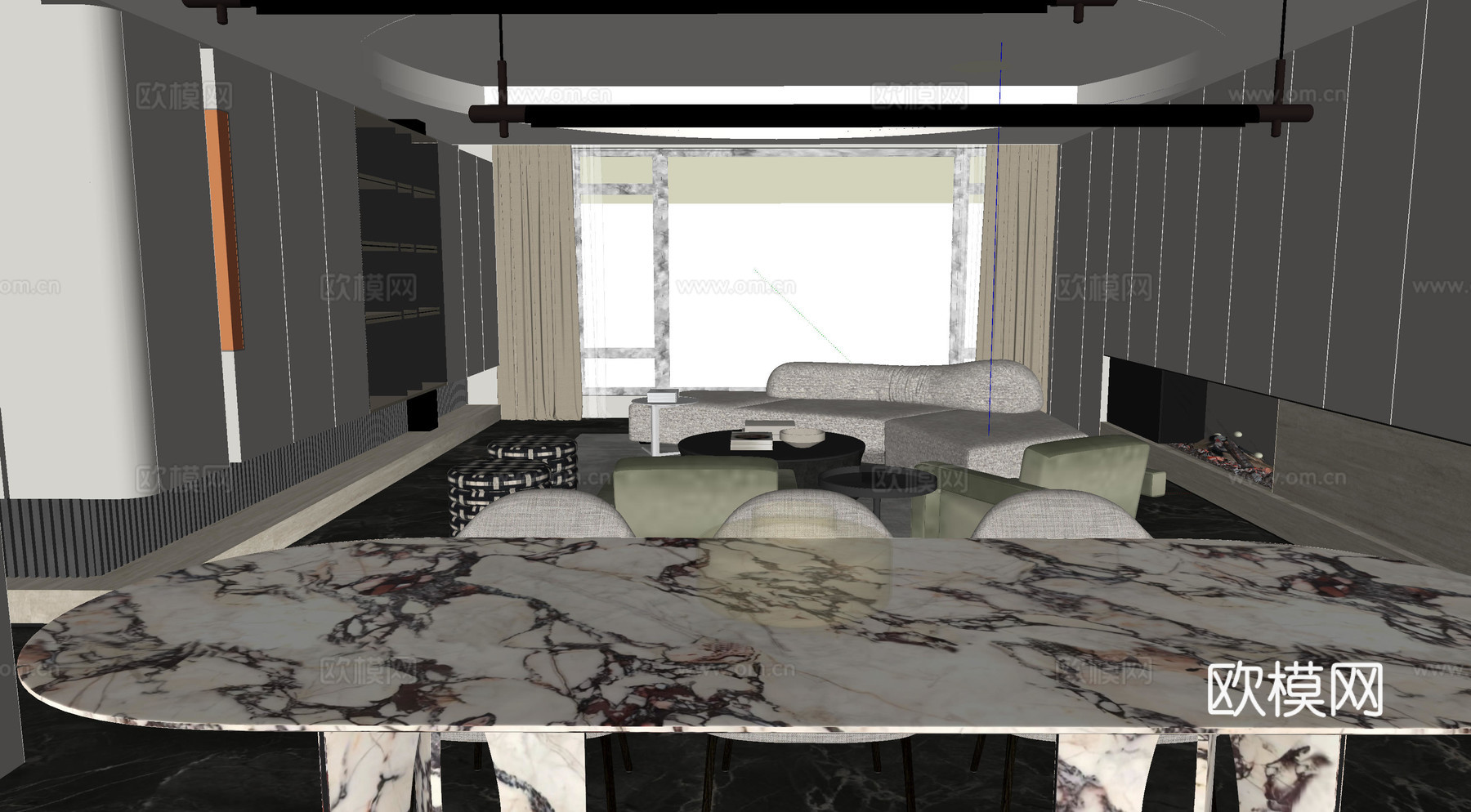 意式轻奢客餐厅su模型