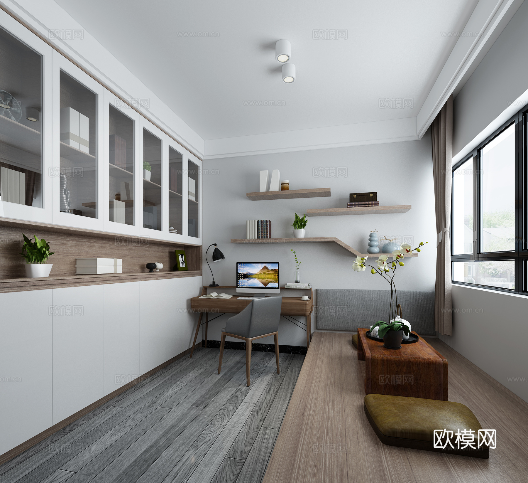 现代简约榻榻米书房3d模型下载