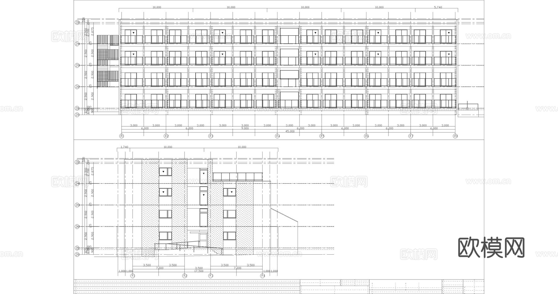 学校宿舍楼建筑平立剖图纸cad施工图