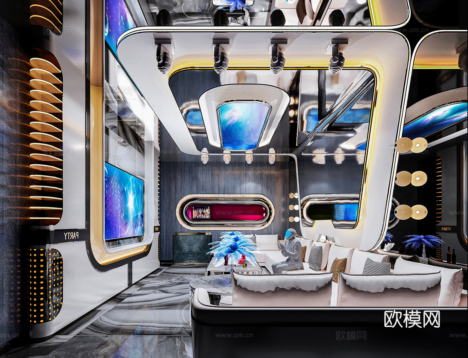 最新2套 KTV 派对房 施工图 效果图合集cad施工图