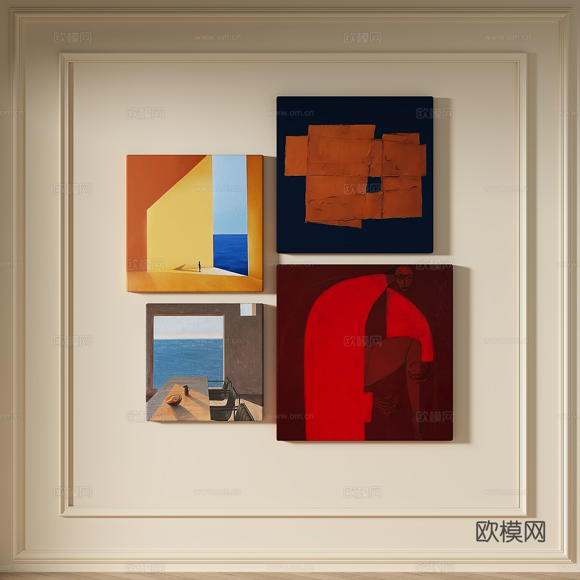 现代，简约，抽象，组合，装饰画免费3d模型