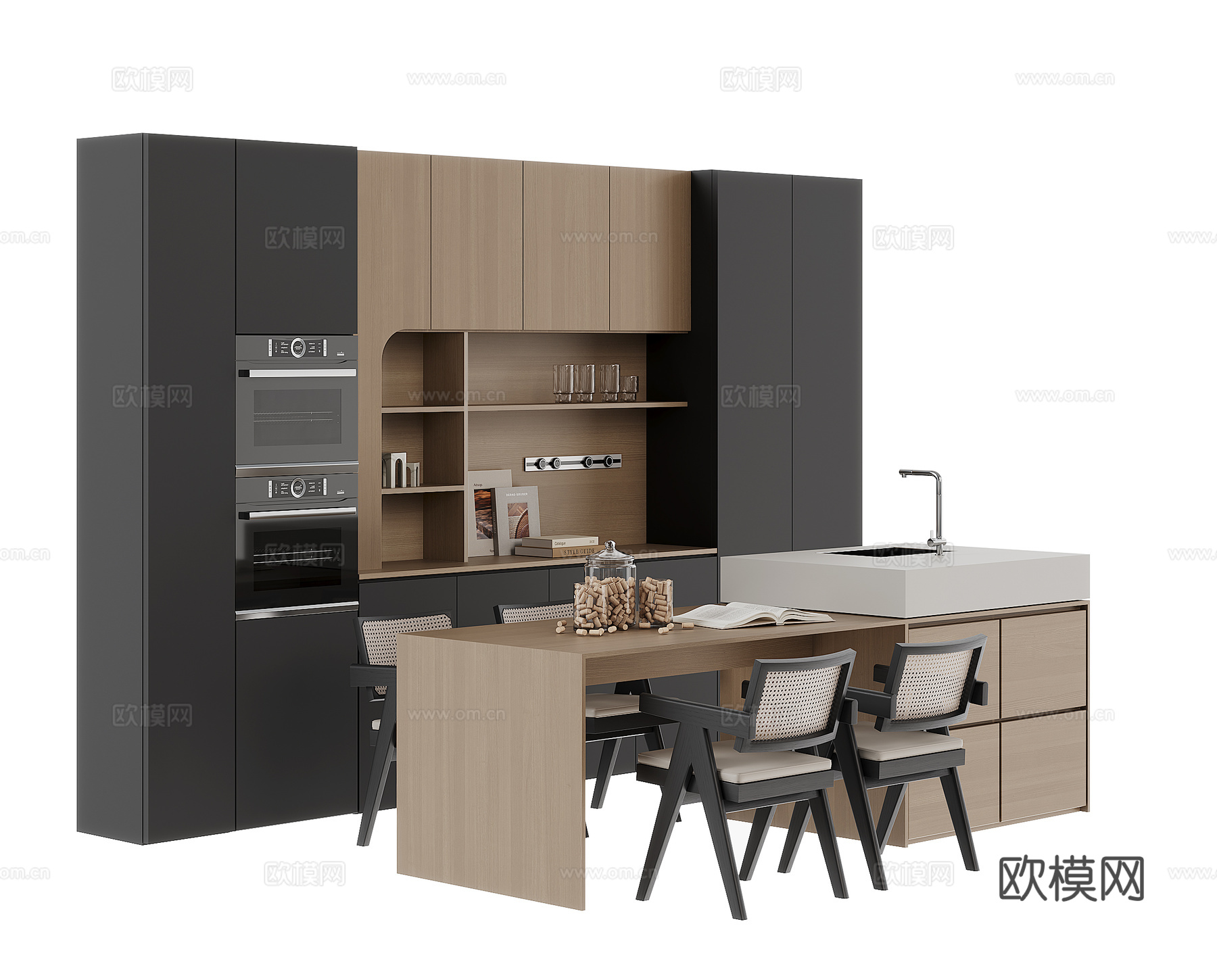 现代岛台餐边柜组合3d模型下载