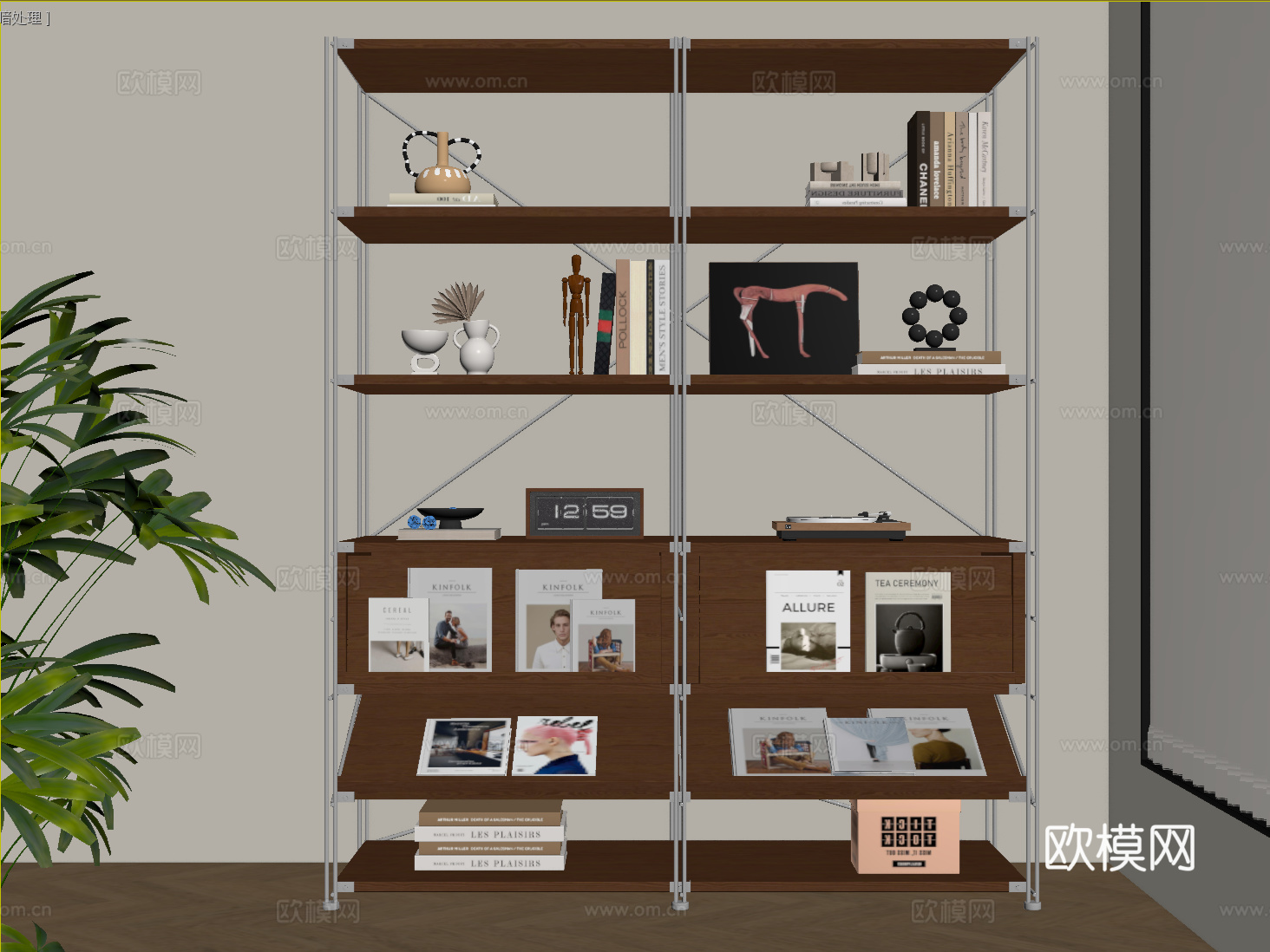 现代意式书架 金属书架 置物架 收纳架su模型