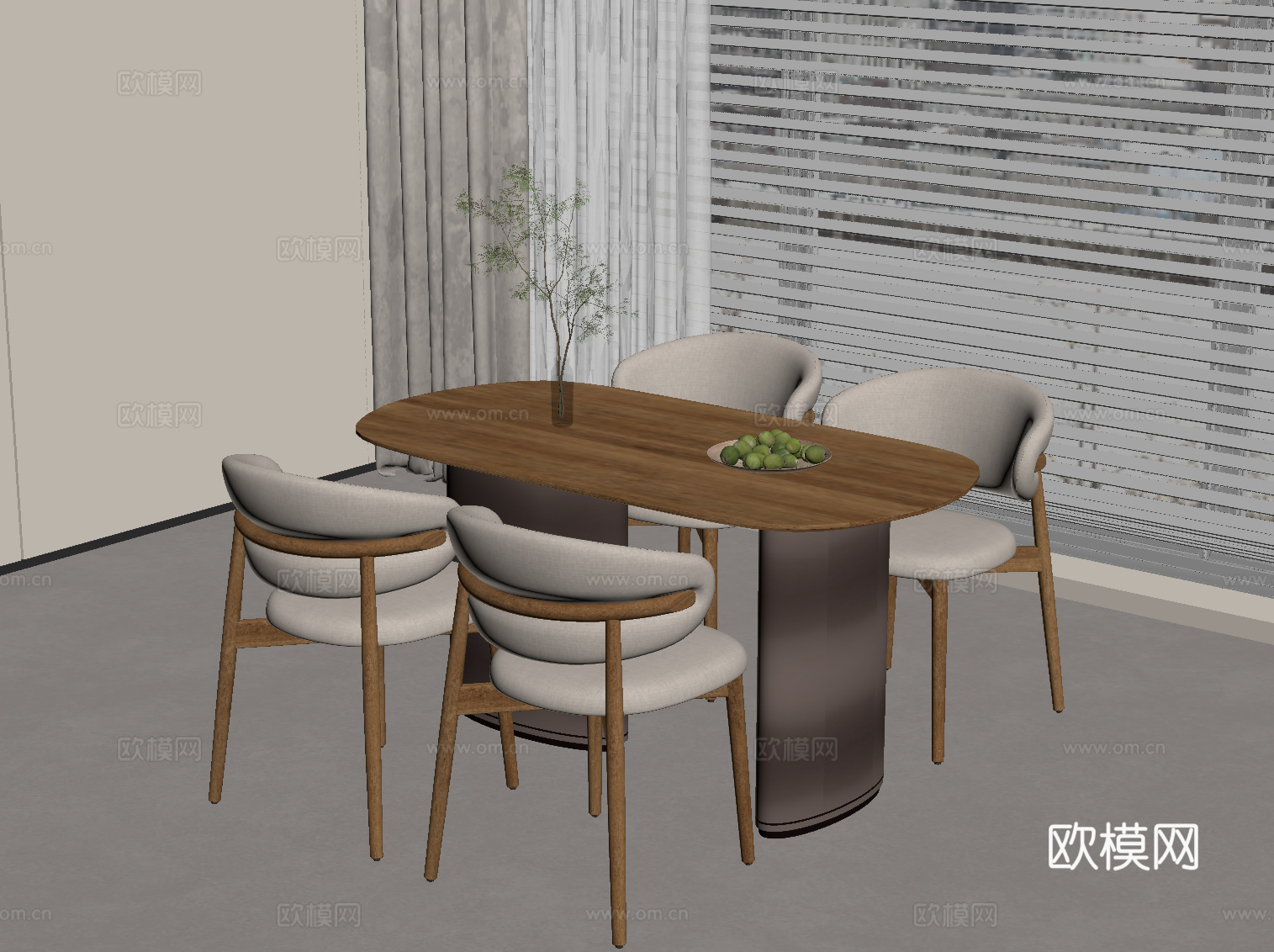 现代奶油风餐桌椅su模型