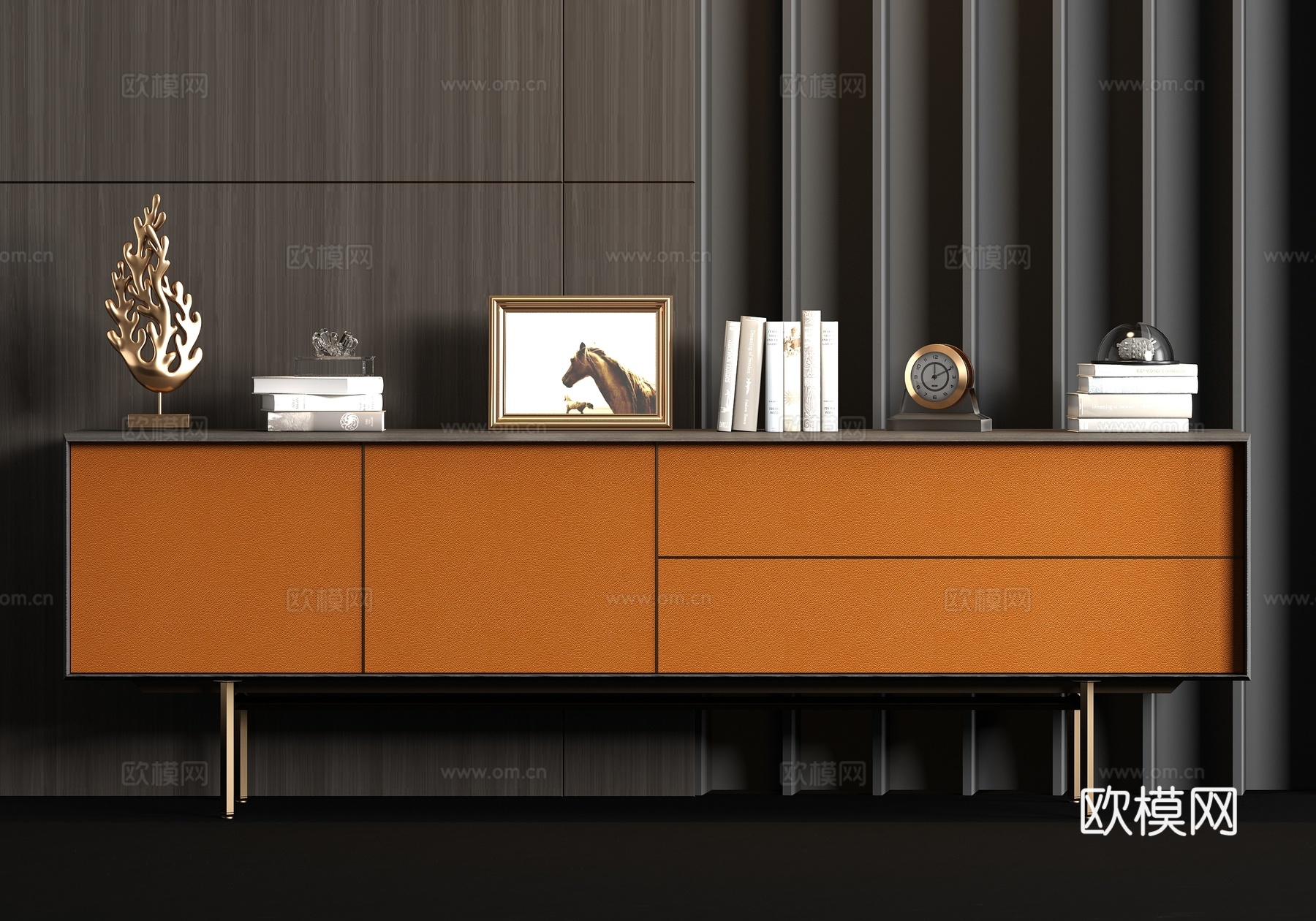 新中式皮革端景柜饰品组合3d模型下载