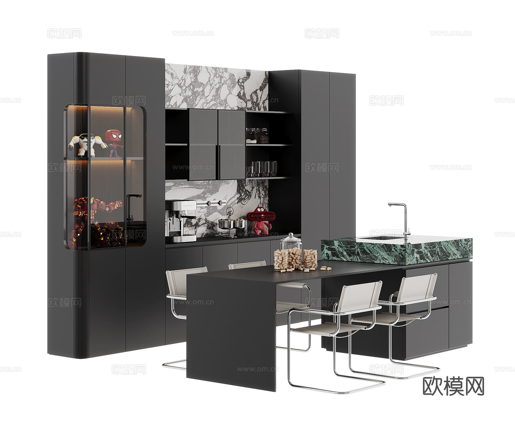 现代岛台餐边柜su模型