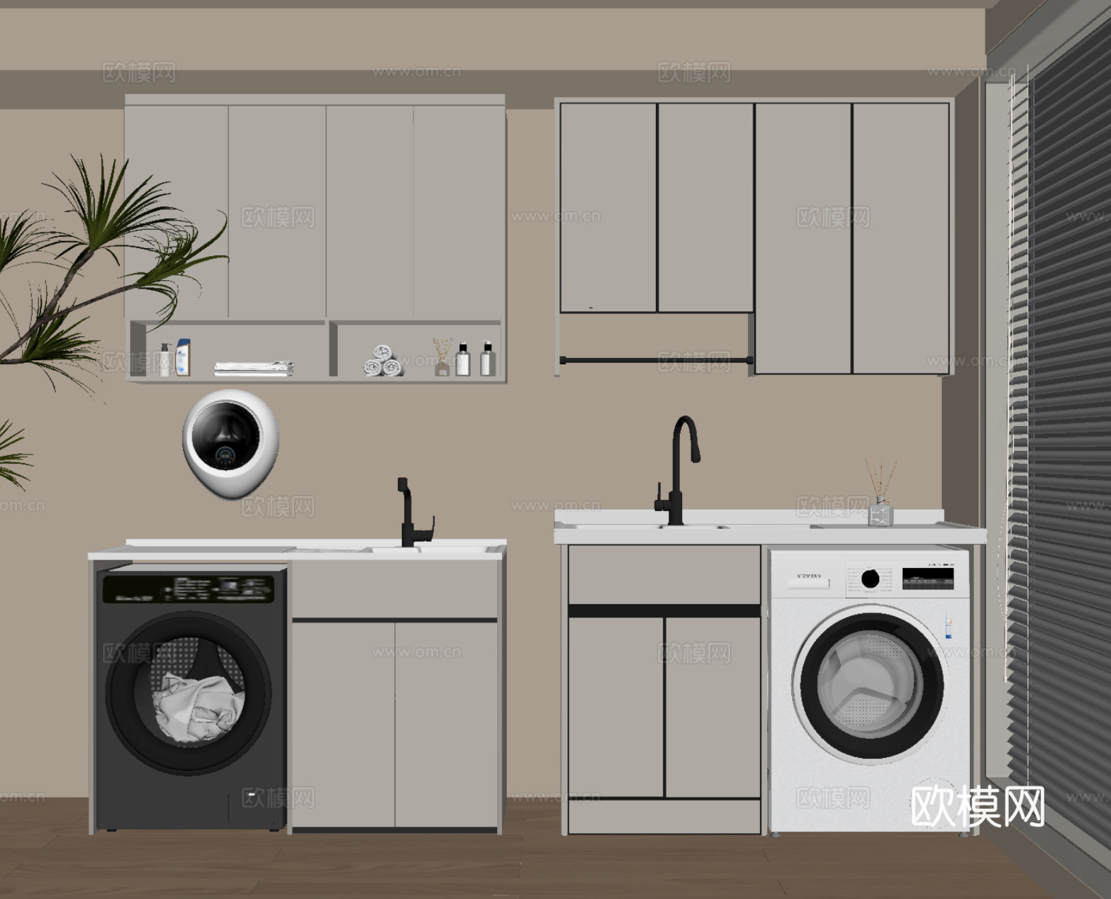 现代简约洗衣机柜 阳台柜su模型