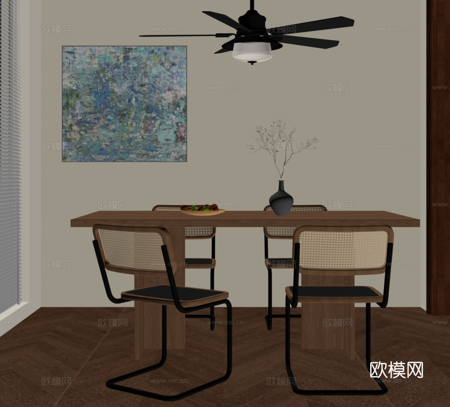 中古风餐桌椅su模型