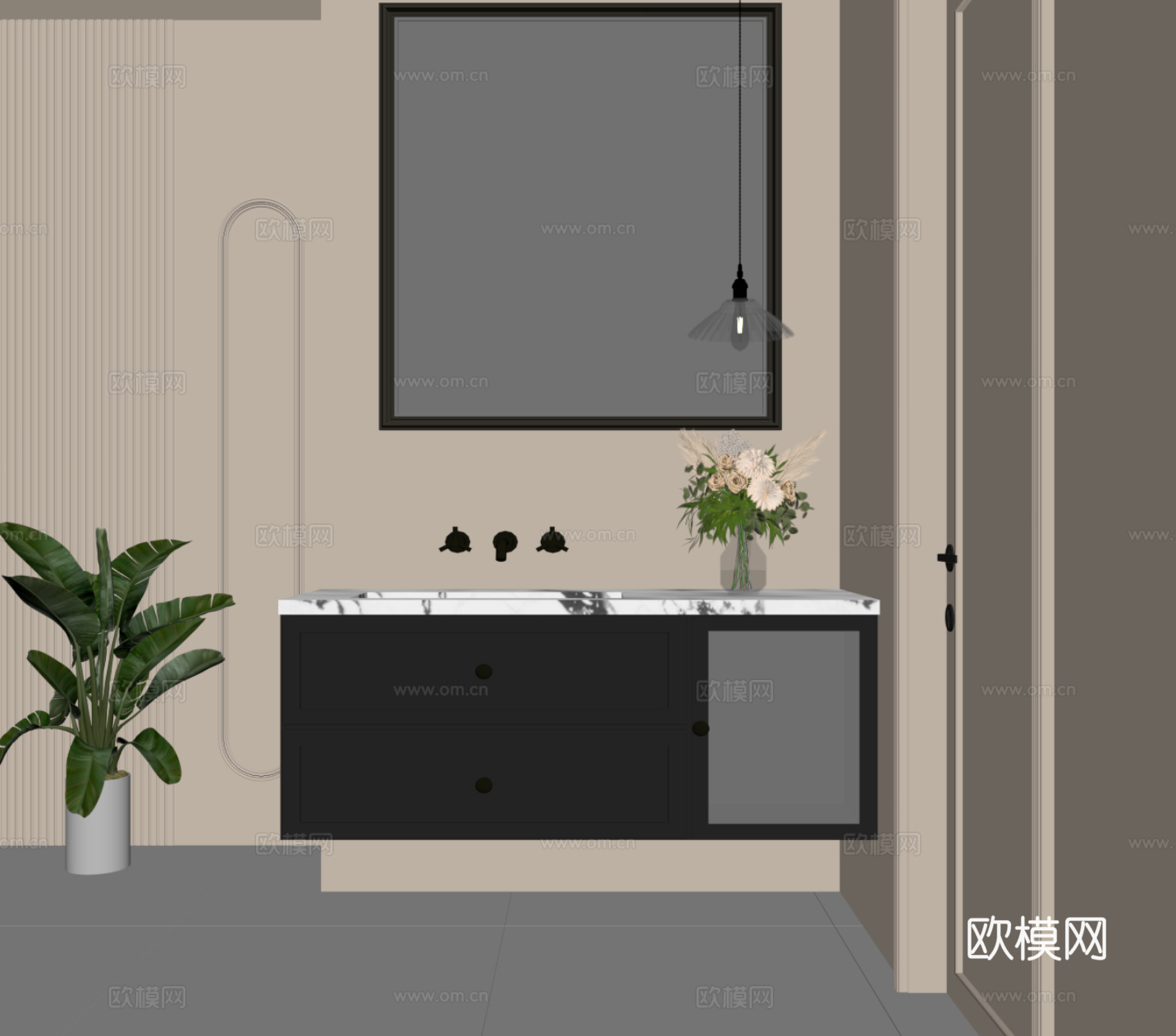 法式复古风浴室柜 洗手台su模型