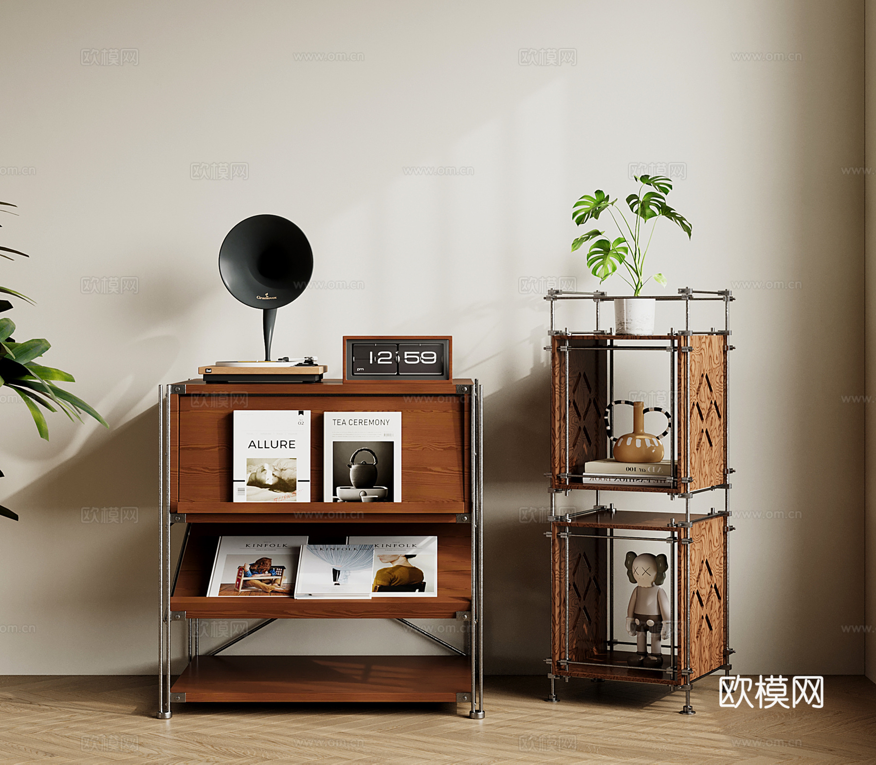 现代意式矮书柜 金属书架 置物架 收纳架 落地柜su模型