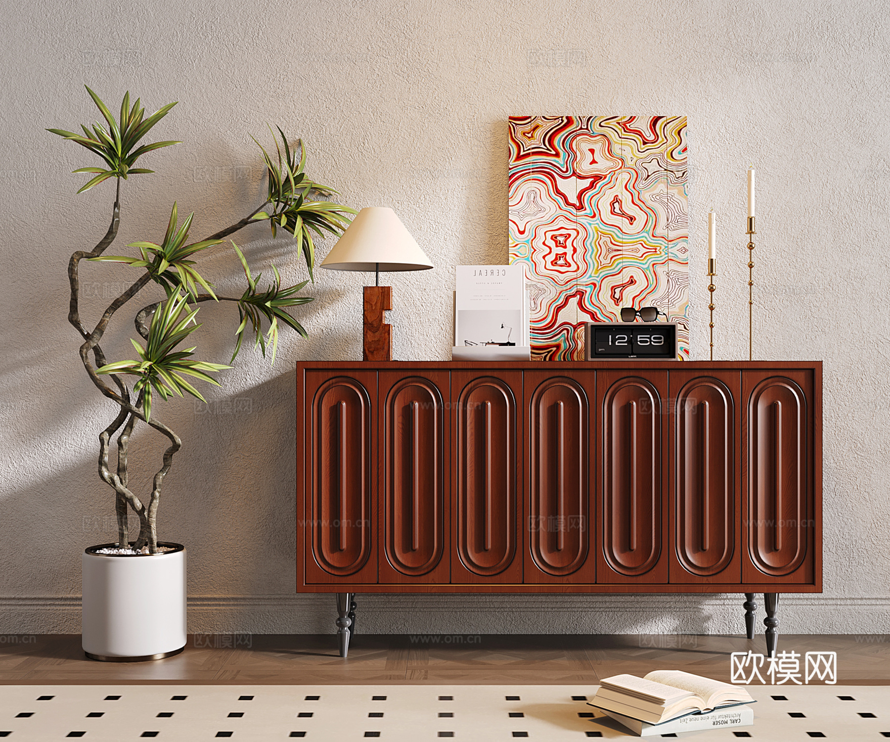 法式复古玄关柜 边柜 收纳储物柜 斗柜su模型