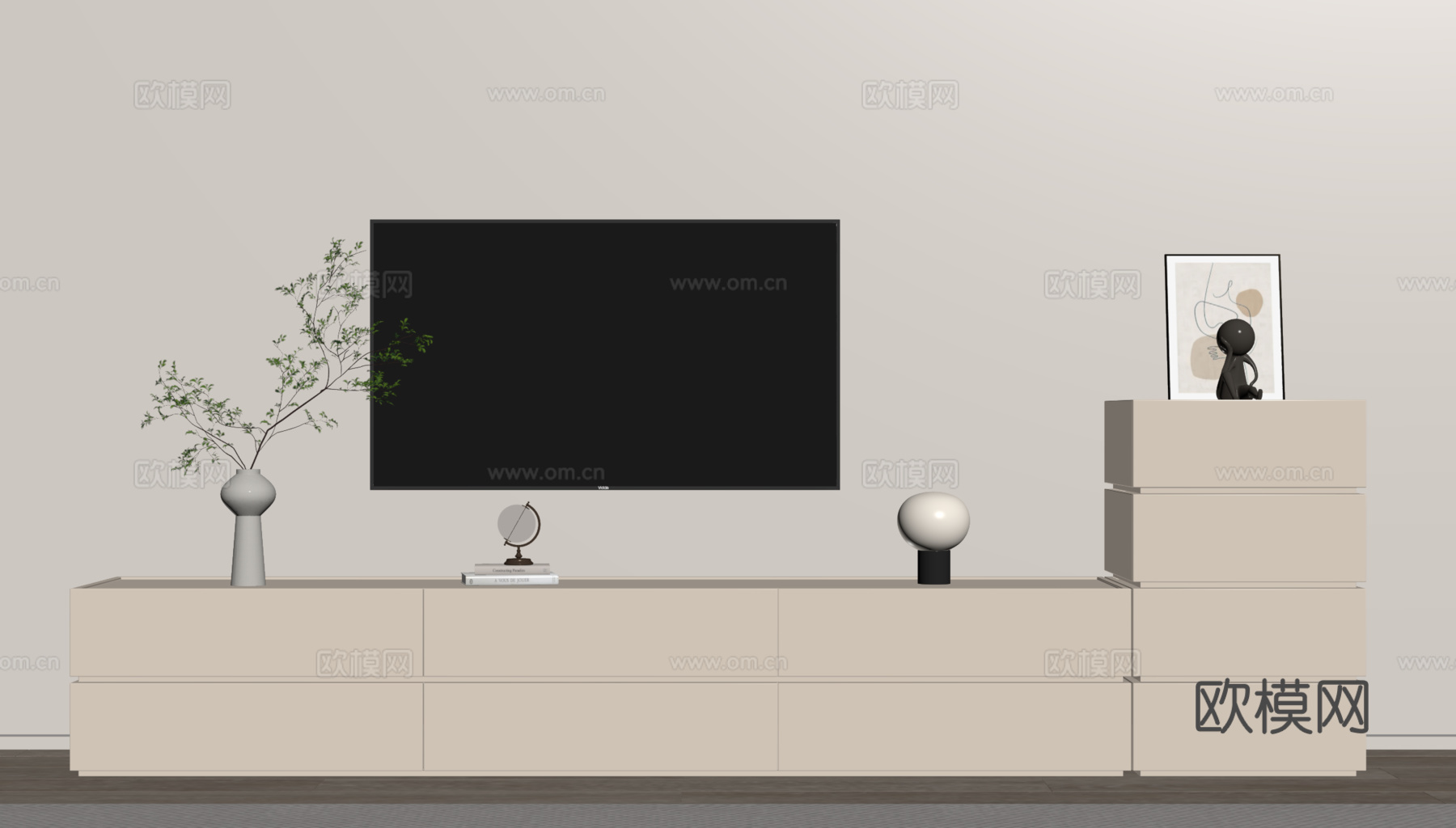 现代奶油电视柜su模型